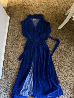 Blue Women's velvet robe with Belt